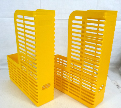 2 Vtg Bright Yellow Hard Plastic Rubbermaid Magazine File Organizers