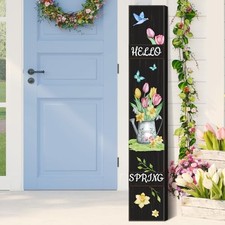 Hello Spring Porch Sign 47 x 8 Inches Colorful Welcome Spring Sign Porch Tulip