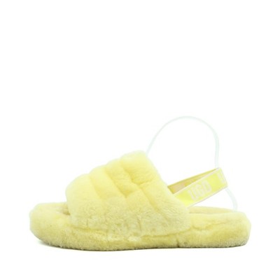 UGG Damen Fluff Yeah Slide Hausschuhe Gelb Lammfell Weich Pantoletten EU 37