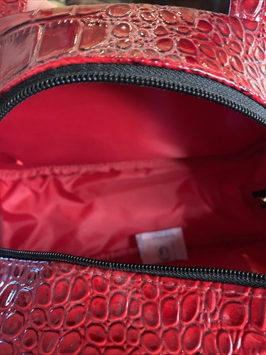 NOS Elizabeth Arden Red Tote 12"X8" Purse Faux Crocodile Large Handbag TRAVEL - Picture 7 of 10