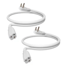 2 PCS 3 FT White Flat Plug Extension Cord 16 AWG 3-Prong Grounded Cable