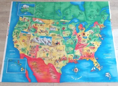 Fabric Traditions 1 Yard USA Map Cotton Fabric Panel Multicolor 36in x 45in