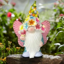 Garden Gnome Statues Outdoor Decor, Solar Powered Outdoor Gnome with Butterfly W