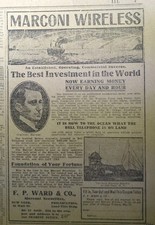 1906 NEWSPAPER CLIPPING #002- MARCONI WIRELESS- THE BEST INVESTMENT IN THE WORLD