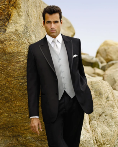 Cappotto smoking lana leggero 44 S nero 2 bottoni intaglio raso risvolto Perry Ellis - Foto 2 di 3