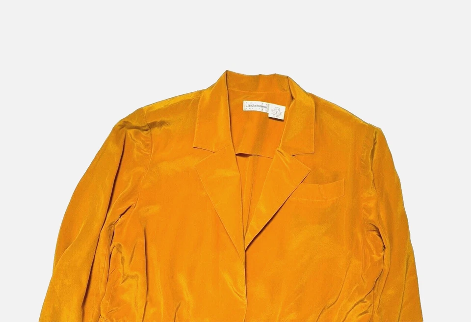 Blusa Top Liz Claiborne Vintage Seda Talla 14 Pequeña Camisa Abotonada Años 90 Amarillo Foto 4 de 4