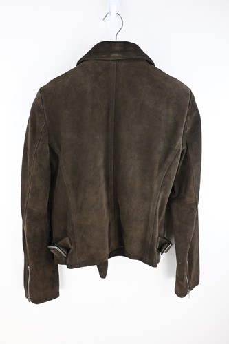 Benetton genuine suede leather biker jacket in chocolate brown size EU38/AUM - Picture 5 of 11