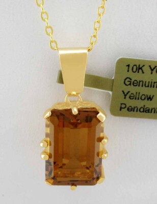 ECHTER 8,48 kt GELBER TOPAS ANHÄNGER 10k GOLD kostenloses Zertifikat Bewertung-Neu mit Etikett