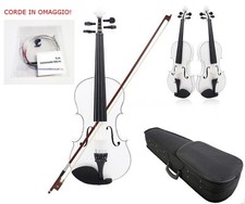 Violino 4/4 Bianco Legno Massello Custodia Accessori Corde di ricambio OMAGGIO