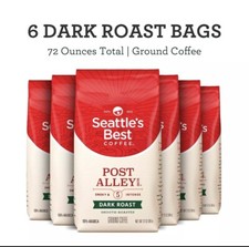 6 SEATTLE'S BEST COFFEE Post Alley Blend Dark Roast Ground 12 oz- 6 Bags