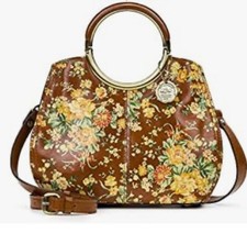 Patricia Nash Aria Crossbody Handbag Leath Vintage Botanical Garden Floral BrowN