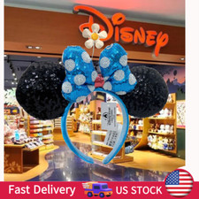 New Disney Parks Blue White Polka Dot Daisy Minnie Mickey cuddly Ears Headband