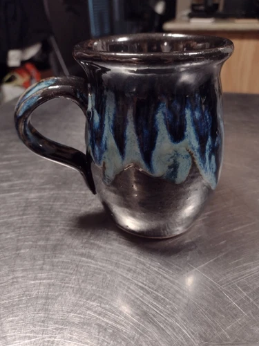 Hand Thrown Drip Glaze Studio Art Pottery Mug stamped