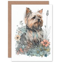 Yorkshire Terrier Wildblumen Hell Geburtstagskarte