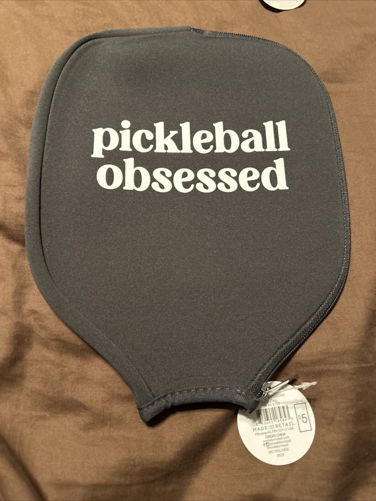 Neoprene Gray & White Pickleball Paddle Cover with Zip Closure