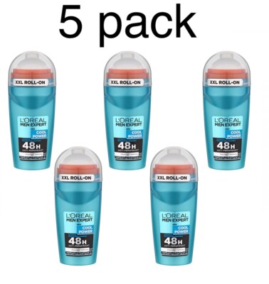 5 x LOREAL MEN EXPERT COOL POWER roll on deodorant 1.7fl.oz /50ml