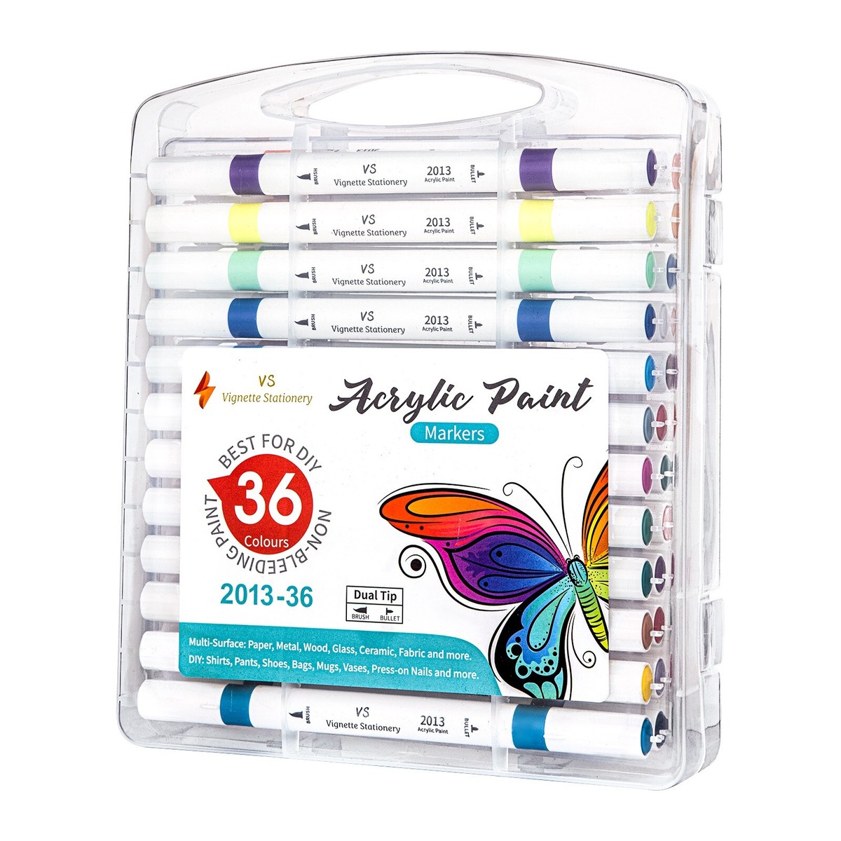 Acrylic Brush Tip Paint 36-Colour Markers Texta Dual Nibs Non