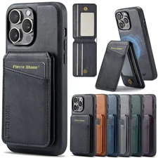 For iPhone 15 Pro Max 14 13 12 11 8 Leather+TPU Detachable Wallet Mag Safe Case