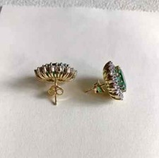 2Ct Oval Cut Lab Created Emerald Halo Women Stud Earrings 14K Yellow Gold Plated