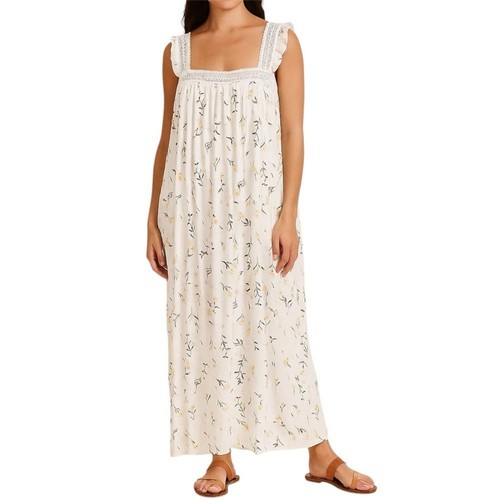 White Floral Maxi Dress with Lace Detail