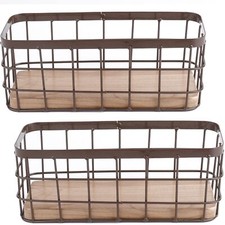 Set Of 2 Small Wire Baskets Narrow Rustic Storage Bin For Bathroom Counter Farmh