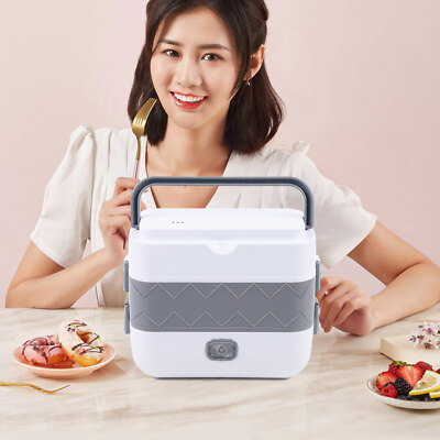 2-Layer Portable Electric Lunch Box 304 Stainless Steel Food Warmer 110V US