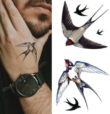 Temporary Tattoo Double Swallow Bird Fake Body Art Sticker Waterproof Ladies Men