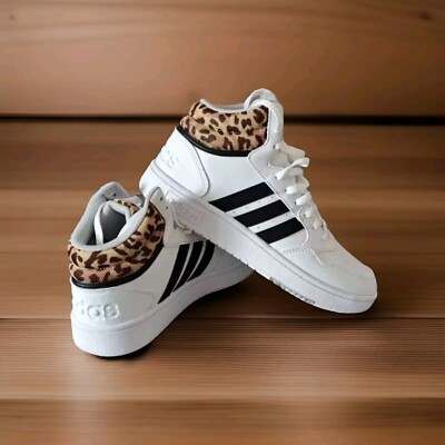 Women's Adidas Leopard Print Mid Hoop Trainer Leather UK