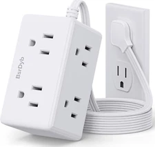 Flat Plug Power Strip 6 Ft, Ultra Flat Extension Cord with 6 Outlets Extender, N