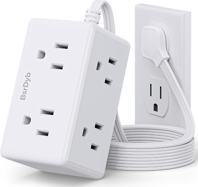 Flat Plug Power Strip 6 Ft, Ultra Flat Extension Cord with 6 Outlets Extender, N