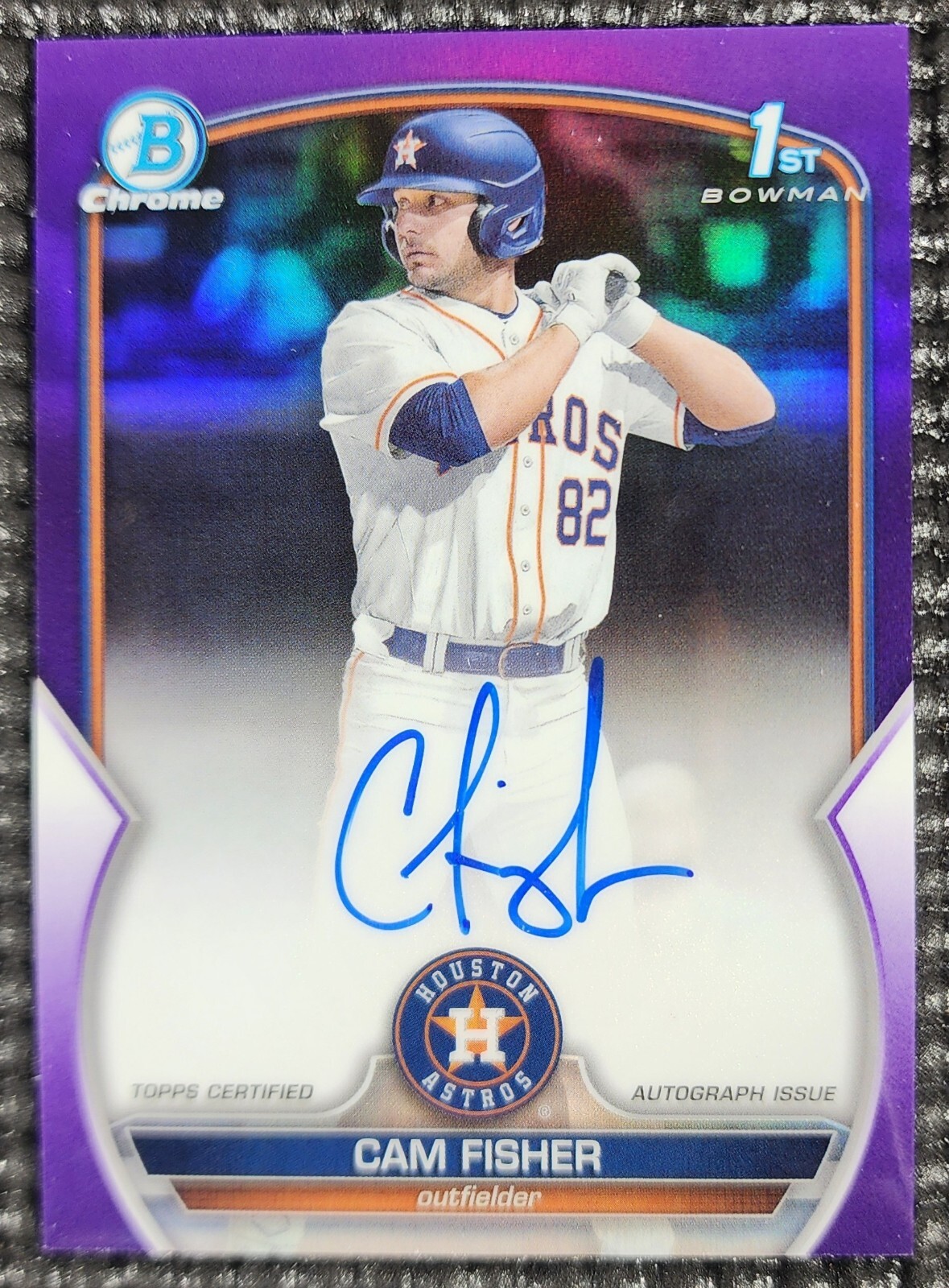 2023 Bowman Chrome 1st Cam Fisher True Purple Refractor Auto #'d /250 RC Astros