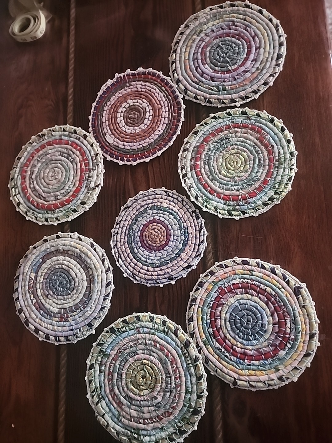 Lot of 8 Colorful Vintage Hand Made Hot Pads Trivets Craft Display Or