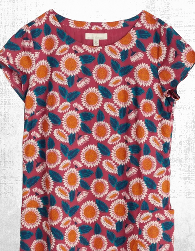 Ex Seasalt Women’s Short Sleeve Cove Dress in Doodled Daisies Primula (Defect) - Picture 5 of 7