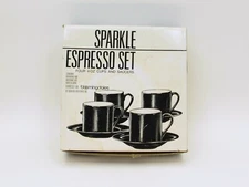  Espresso  Stoneware Cups And Saucers New Open Box Signature Housewares Set of 4