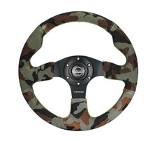 Nrg - 320mm Camo Suede Reinforced Flat Bottom Steering Wheel W 3 Black Spokes