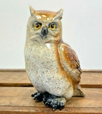 Mid Century Hand Painted Owl Ceramic Figurine Bird Sculptures Statue
