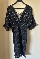 FOREVER21 Women’s Black Disty Floral Smocked Ruffle Mini Dress