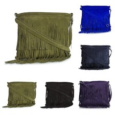 Ladies Designer Suede Leather Woven BagTassel Fringe Cowgirl Shoulder Handbag