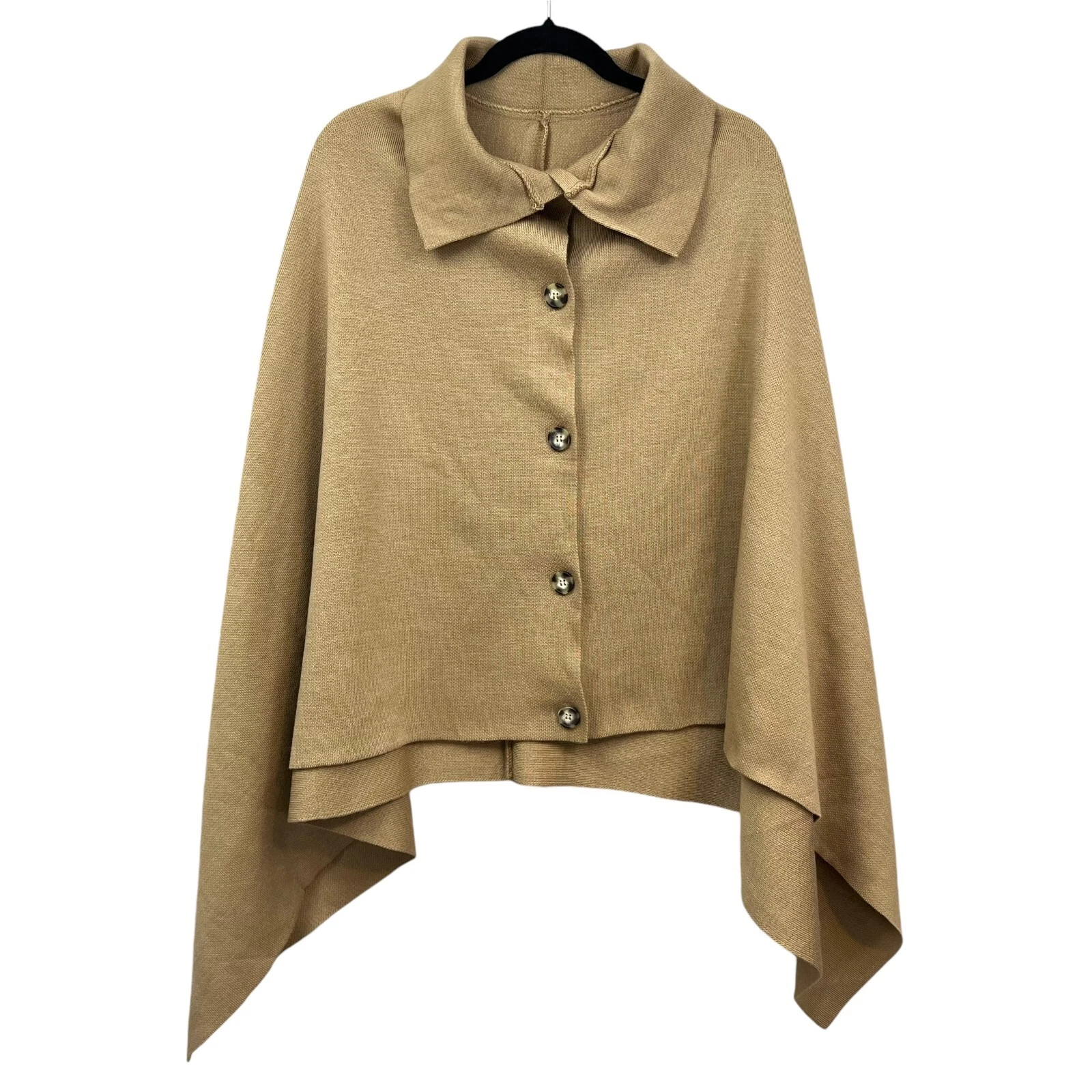Tavin Womens Knit Poncho Shrug Collared Button Front Tan Size One Size*