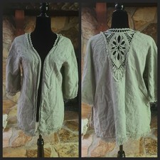 Valentina Naldi Green Linen Open Top Crochet Back Lagenlook Made In Italy OS