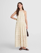 NWT $198 Madewell Embroidered Drop-Waist Eyelet Maxi Dress M