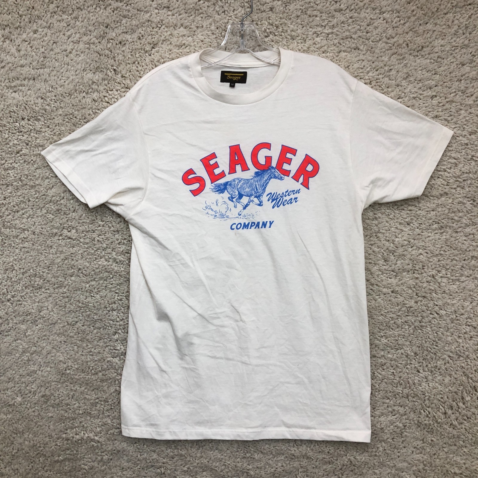Seager Top Shirt Medium Mens White Heritage Crewneck Pullover Graphic Western M
