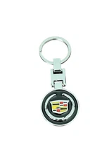 Keychain for Cadillac w/ Key Ring 2-Sided Logo Key Chain Black & Silver NEW