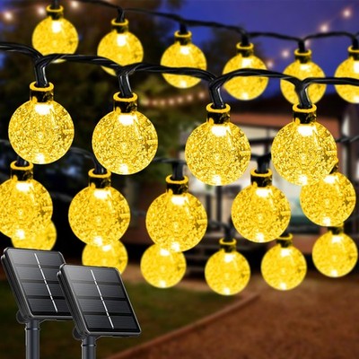 2-Pack 64FT 100 LED Crystal Globe Solar String Lights Outdoor, Waterproof Sol...