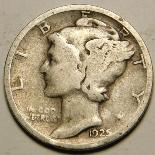 1925 D Mercury Dime 90% Silver G-VG  "Actual Coin Pictured - Not Cleaned"