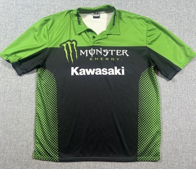 Kawasaki Monster Energy Polo Shirt Youth 2XL-Mens L Green Racing Team Moto Sport