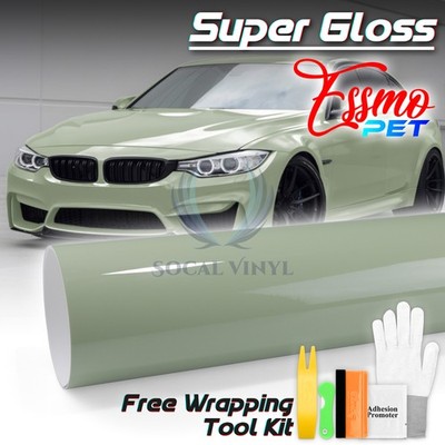 ESSMO PET Super Gloss Light Khaki Green Car Vehicle Vinyl Wrap Decal Like Paint