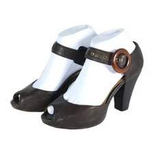 FRYE Women' Kelsey US6,5M Brown Soft Leather High Heel Ankle Strap Pumps Shoes 