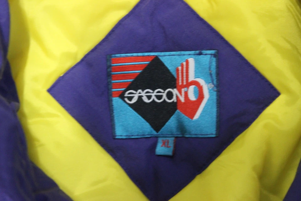 Chaqueta de esquí vintage Sasson para hombre talla XL púrpura concha amarillo forro capucha cremallera Foto 4 de 4
