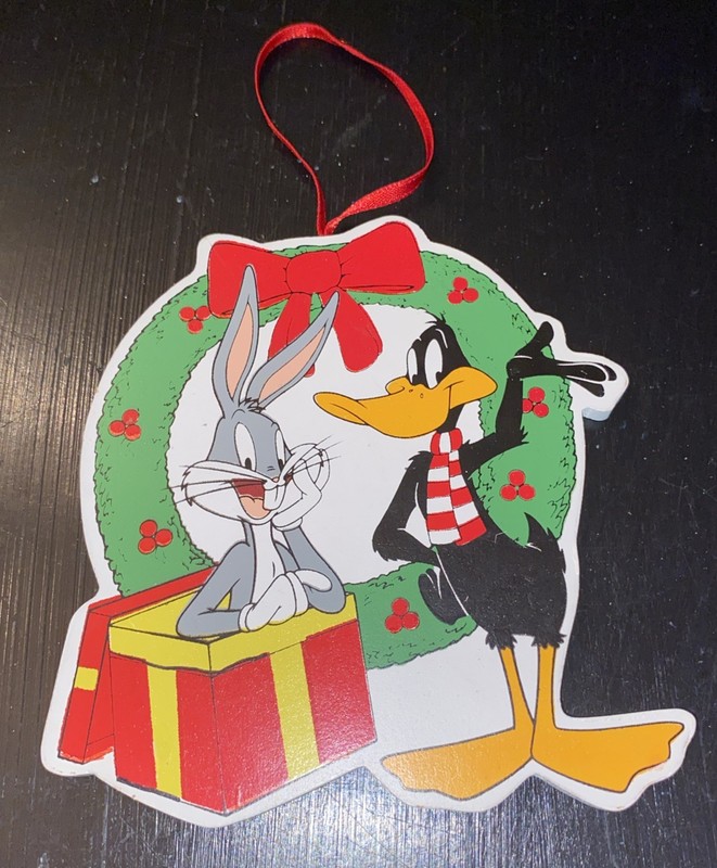1996 Looney Tunes Christmas Wooden Ornament Kurt S. Adler Bugs Bunny Daffy Duck